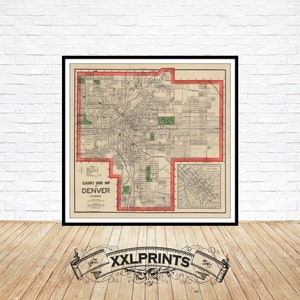 Mapa de Denver, Colorado, 1907: Impresión artística de un plano antiguo de la ciudad