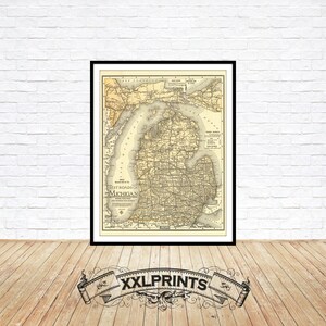 Mappa della città del Michigan, stampa del 1925: riproduzione artistica, di grandi dimensioni