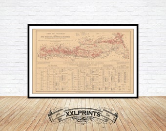 Old map of the vineyards of Beaujolais, Mâconnais, Chalonnaise, 1901, fine reproduction, large map, fine art print, oversize map print