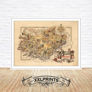 Alte Bildkarte der Provence, 1951, Provinzen Frankreichs, Reproduktion, große Karte, Fine Art Print, Übergröße Karte