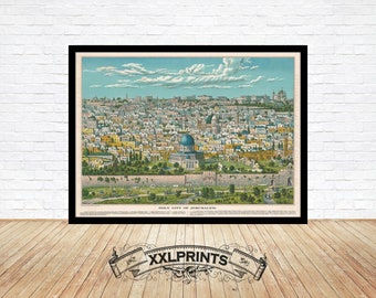 Old map of Jerusalem, 1896, very rare, panormaic view, fine reproduction, large map, fine art print, antique decor, oversize map print