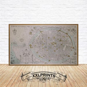 1562年、ベルギーのブルージュの古地図、非常に珍しい地図、精巧な複製、大きな地図、美術印刷物、アンティーク装飾、特大の地図印刷物