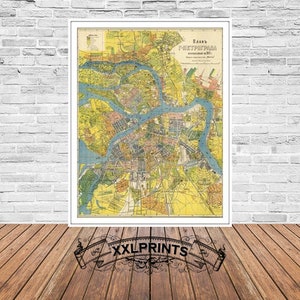 Alte Karte, Sankt Petersburg, Stadtplan, seltene Karte, Feine Reproduktion, antike Karte, Kunstdruck, Kunstdruck