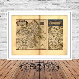 Antica mappa della Francia, regione di Limosino e Limoge, XIV secolo, mappa molto rara, riproduzione pregiata, mappa di grandi dimensioni, stampa artistica, stampa di mappa di grandi dimensioni