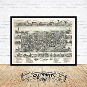 Alte Vogelperspektive Karte von Westbefestigung, Massachusetts, 1888, feine Reproduktion, große Karte, Fine Art Print, Übergröße Kartendruck