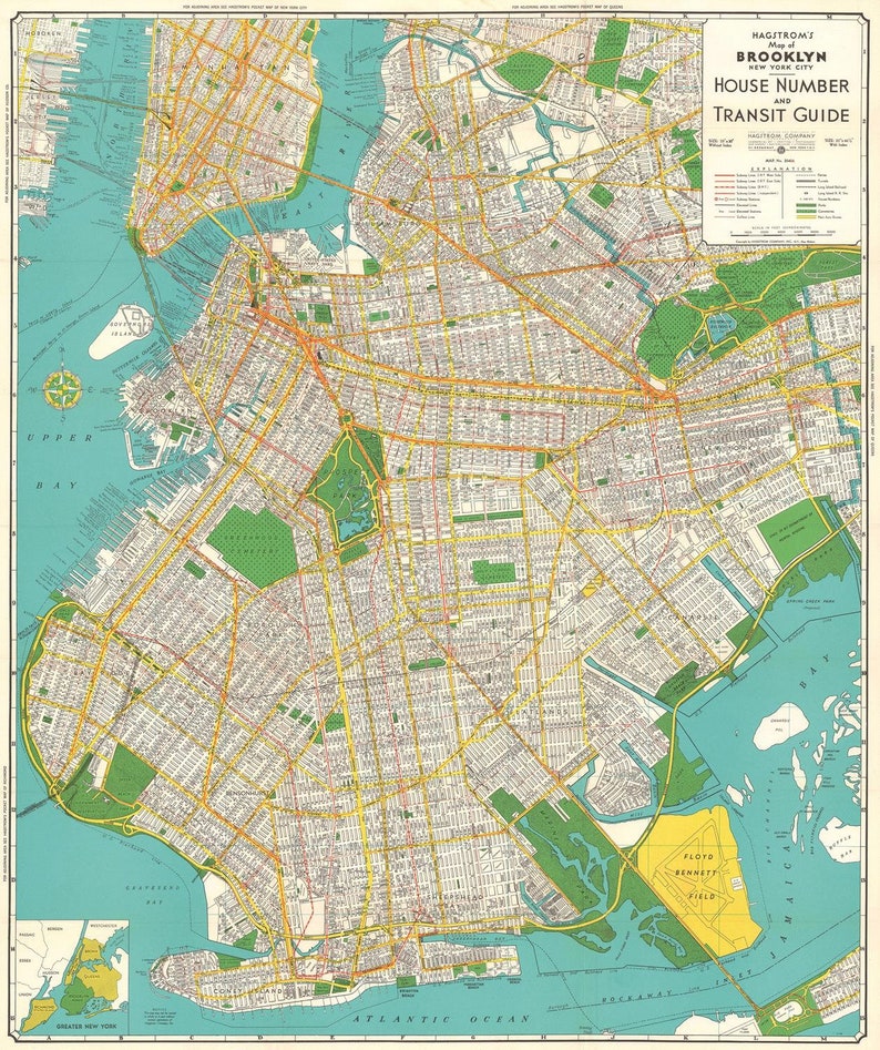 Old map of Brooklyn New York 1940 antique map fine Etsy