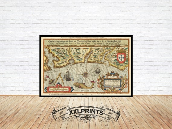 Antique Portugal Coastline Map Print, 1583: Rare Fine Art Reproduction