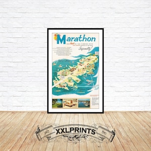 Antiguo cartel publicitario de Marathon Key, Florida, 1952, excelente reproducción, impresión artística de gran tamaño