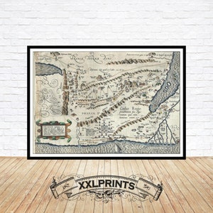 Alte Landkarte vom Heiligen Land, der Wüste von Paran, um 1590, sehr selten, 12 Stämme Israels, feine Reproduktion, hochwertiger Kunstdruck
