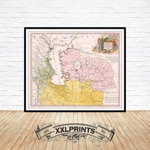 Alte Landkarte von Usbekistan, Kasachstan, Aserbaidschan, Nordiran, Turkmenistan und der Region am Kaspischen Meer, 1735, antike Landkarte, feine Reproduktion