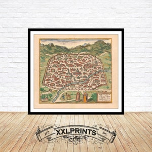 Alte Landkarte von Damaskus, 1575, alte Landkarte, Vogelperspektive, seltene, feine Reproduktion, große Landkarte, Fine Art Print, antikes Dekor, Kunstdruck