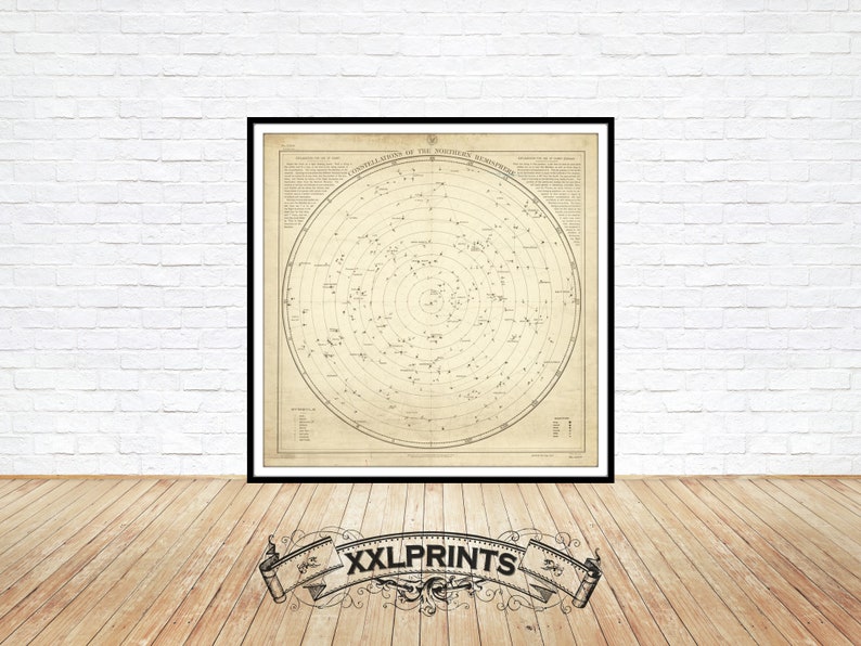 fine reproduction fine art print large map 1908 Constellations of the Northern Hemisphere oversize map print