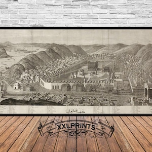 Alte Panorama-Ansicht von Mekka, Kaaba Kabe, 1805, sehr seltene, feine Reproduktion, hochwertiger Kunstdruck, antikes Dekor, Oversize-Druck