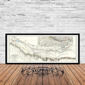 Vecchia mappa del confine himalayano, Everest, K2, montagne tibetane, 1868, mappa rara, riproduzione pregiata, mappa di grandi dimensioni, stampa artistica, stampa di mappa di grandi dimensioni