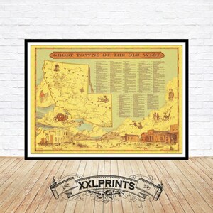 Ancienne carte des villes fantômes du Far West, Californie, Nevada et Arizona, XIXe siècle, belle reproduction, grande carte, impression d'art, impression de carte surdimensionnée