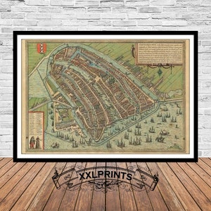 Antike Karte von Amsterdam, 1572, Vogelperspektive, seltene, feine Reproduktion, große Karte, Fine Art Druck, antikes Dekor, Oversize-Kartendruck