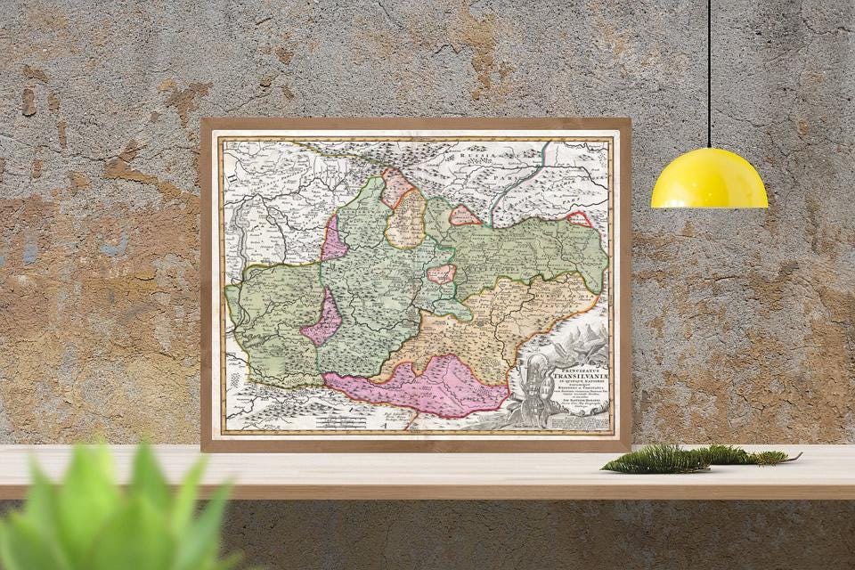 Antique Transylvania Map Print, 1716: Vintage Romanian Decor
