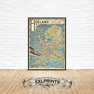 Alte Bildkarte, Holland, 1934, Landkarte Niederlande, feine Reproduktion, große Karte, Fine Art Druck, Übergröße Karte