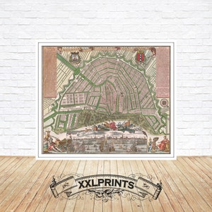 Mapa antiguo de Ámsterdam, 1730, mapa antiguo, plano de la ciudad, mapa raro, reproducción fina, mapa grande, impresión de bellas artes, decoración antigua, impresión de mapa de gran tamaño