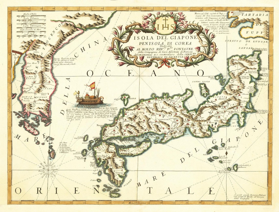 Ancient Map of Japan 1690 Very Rare Coronelli Map Set Fine Etsy