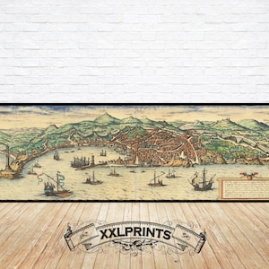 Antike Landkarte von Genua, 1620, Panoramaaussicht, italienische Landkarte, feine Reproduktion, vintage Dekor, Fine Art Print