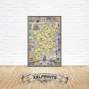 Mapa histórico antiguo de Irlanda, 1955, mapa ilustrado, reproducción fina, mapa grande, impresión de bellas artes, impresión de mapa de gran tamaño