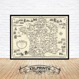 Old pictorial map of France, 1935, fine reproduction, large map, fine art print, oversize map print