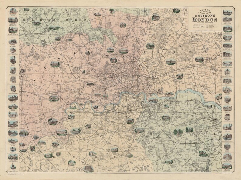 Antique Map of London 1880 Pictorial Map Fine Reproduction - Etsy