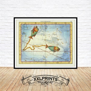 Astrologisch teken Les Poissons, Pisces, Atlas Celeste De Flamsteed, 1776, uiterst zeldzaam, fijne reproductie, fine art print, oversized print