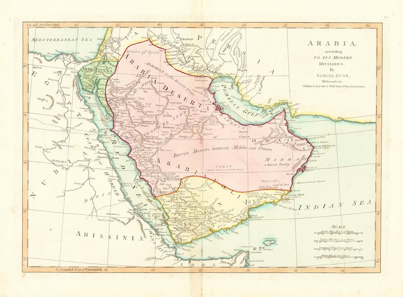 Old Map of Arabia 1794 Rare Map Antique Fine Reproduction Etsy