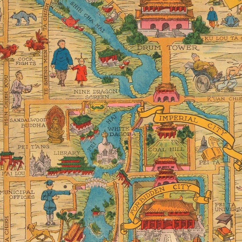 very rare large map,fine art print,antique decor,oversize map print China 1936 Peking antique map fine reproduction Old map of Beijing