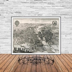 Antike Karte von Paris, 1620, Vogelperspektive, feine Reproduktion, große Karte, Fine Art Print, antikes Dekor, Oversize-Kartendruck