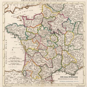 Mapa antigo da França de 1789, antiguidade digital, mapa vintage, papéis de scrapbook com texturas antigas, download instantâneo