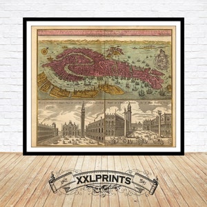 Old map of Venice, 1740, perspective view, antique, very rare, fine reproduction, large map,fine art print,antique decor,oversize map print