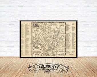 Old map of Old Cambridge, Harvard University, 1943, cty plan, fine reproduction, large map, fine art print, oversize map print