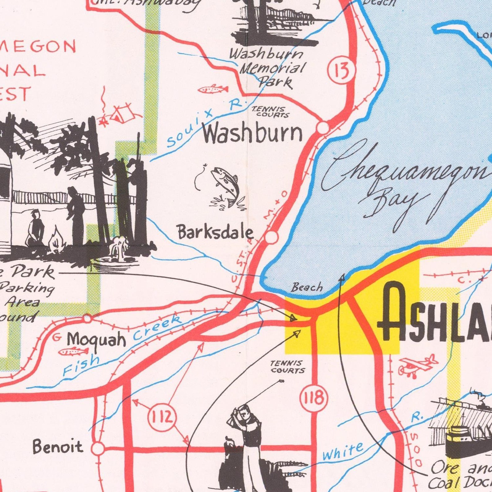 Old Pictorial Map of Ashland Wisconsin 1955 Fine Etsy