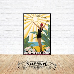 Ancienne affiche promotionnelle de Sur La Cote D'azur, 1930, belle reproduction, grande impression d'art