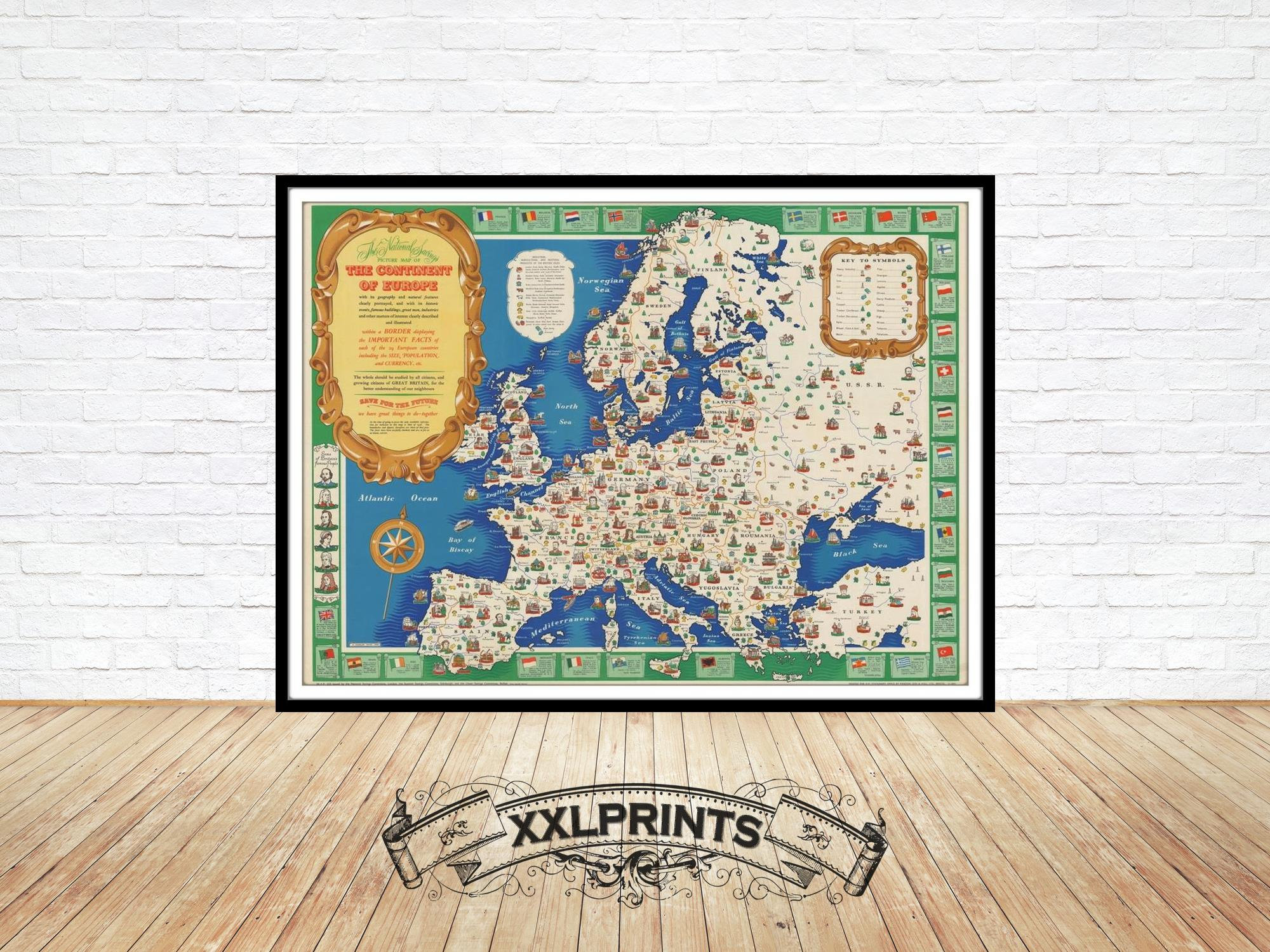 Old Pictorial Map of Europe 1945 Fine Reproduction Large - Etsy