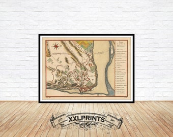 Old map of Quebec, 1757, city plan, antique, fine reproduction, large map, fine art print, oversize map print