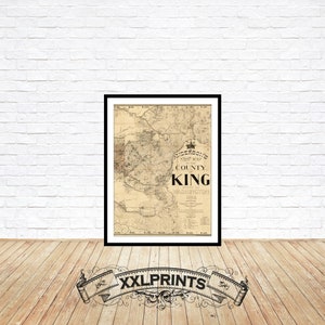 Alte Karte von King State, Washington, 1894, antike Landkarte, seltene, feine Reproduktion, große Karte, Kunstdruck, antike Dekoration, Oversize-Karte
