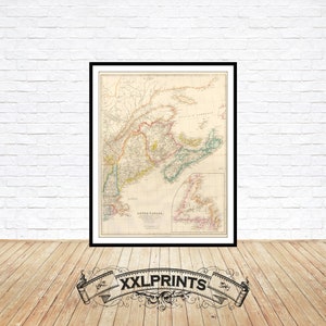 Carte ancienne du Bas-Canada, Nouveau-Brunswick, Nouvelle-Écosse, 1853, carte ancienne, belle reproduction, grande carte, impression d'art, impression de carte surdimensionnée