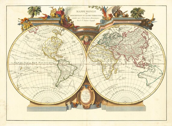世界地図の絵画 1776年の世界地図の版画：アンティーク美術複製 - Etsy 日本