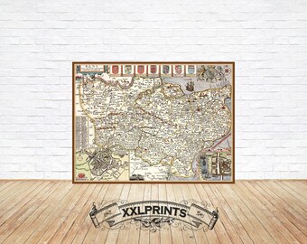 Antique Map of Kent, United Kingdom 1610: Fine Art Print
