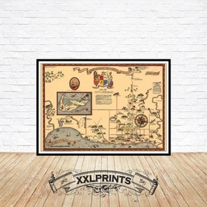 Framed map sitting on wooden floor, presentation only