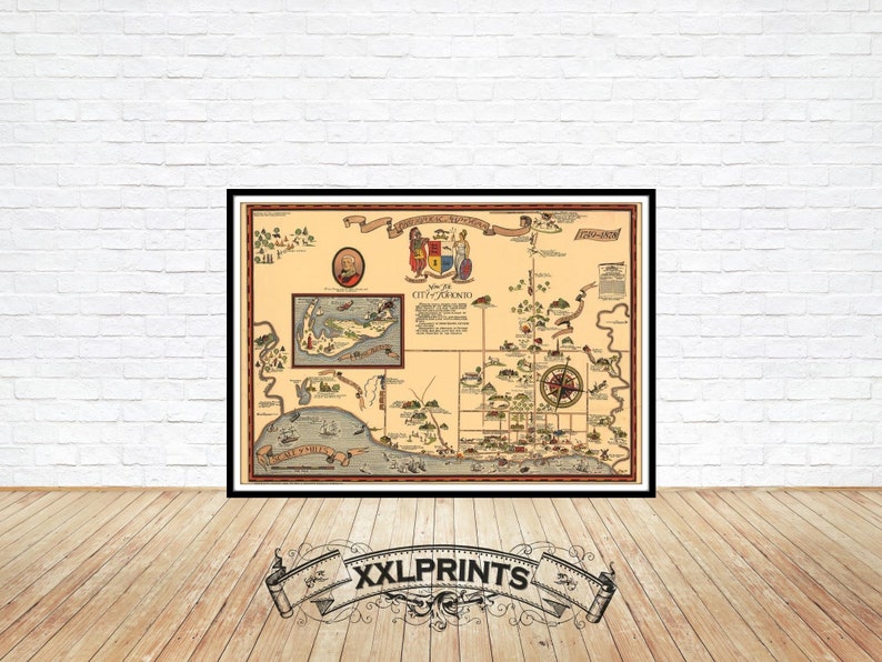 Framed map sitting on wooden floor, presentation only