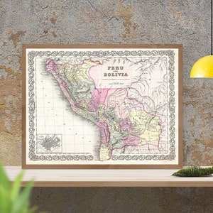 Antike Landkarte von Peru, Bolivien, 18.Jh., feine Reproduktion, große Karte, hochwertiger Kunstdruck