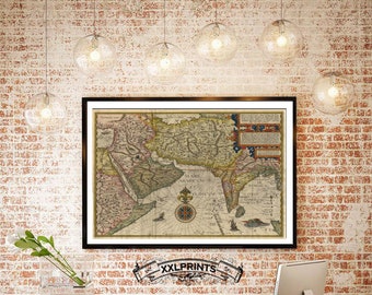 Antique map of Arabia, India, 1596, old map, very rare, fine reproduction, huge map, fine art print, oversize map
