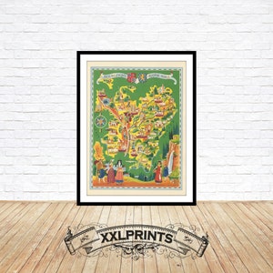 Ancienne carte illustrée de la Bourgogne, 1951, Provinces de France, belle reproduction, grande carte, impression d'art, impression de carte surdimensionnée