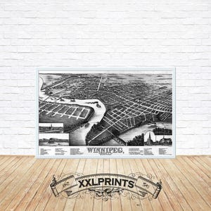 Antike Karte von Winnipeg, Kanada, 1881, Vogelschau, feine Reproduktion, große Karte, Fine Art Print, Kunstdruck