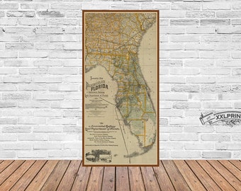 Antique map of Florida, 1890, old map, antique decor, fine reproduction, vintage decor, fine art print
